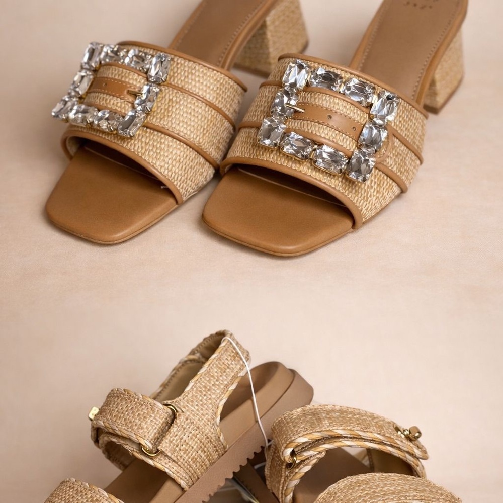 Elegant Tan Women's Sandals with Crystal Embellishments